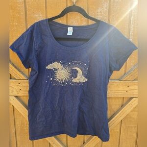Gildan Dark Blue Women's Tee with Celestial Design
